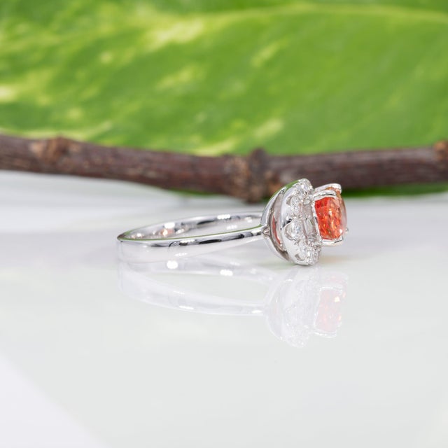 Metal 1.7Ct Padparadscha Sapphire Ring With Natural Diamond Accents: Solid 14k Gold, Size 6.75 For Sale - Image 7 of 9