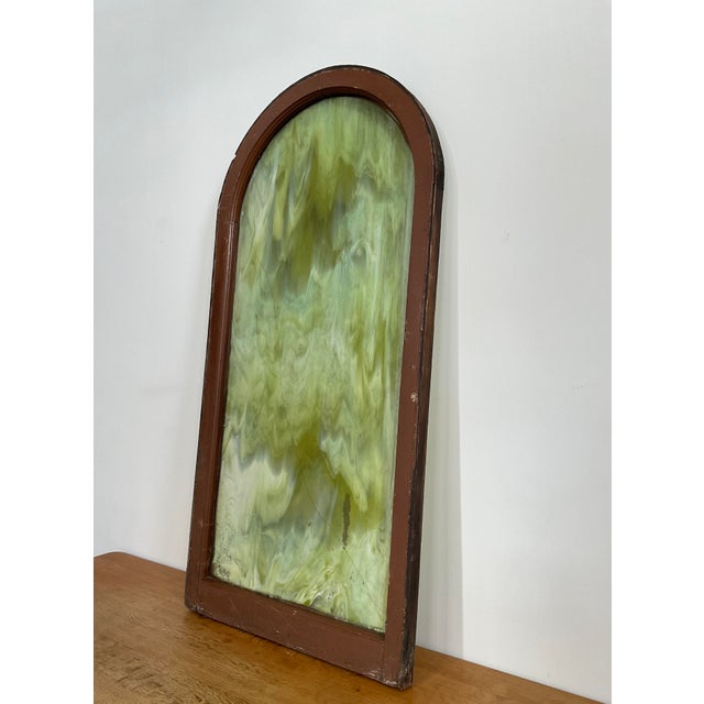 Celadon Vintage Arch Top Slag Glass Window, Early 20th C For Sale - Image 8 of 12
