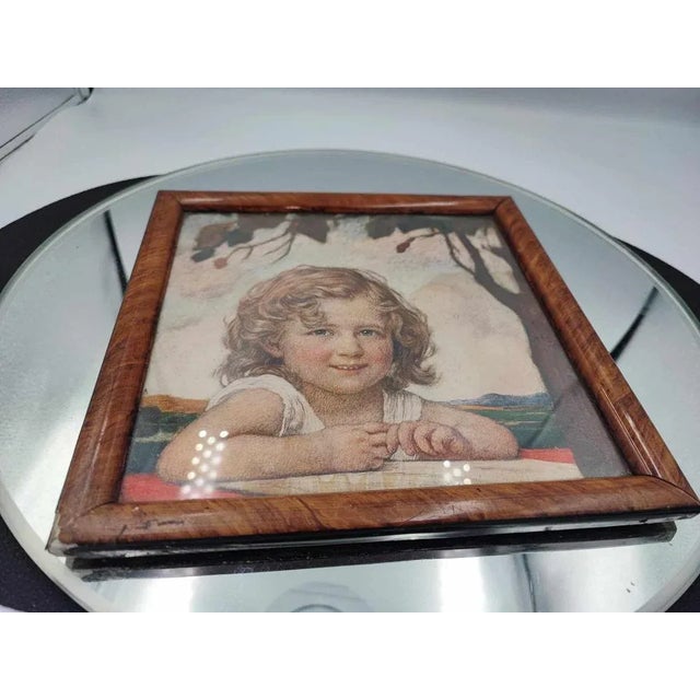 Pre-war picture, oil print, girl, dimensions: height 22 cm, width 22 cm.