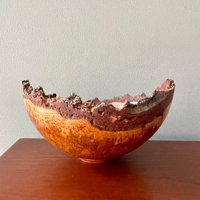 Contemporary 2014 Ed Sandle American Hand Turned Cherry Burl Live Edge Bowl For Sale - Image 3 of 12