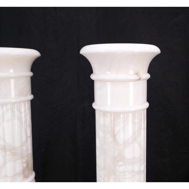 Pair of Italian White Turned Marble Pedestals Columns Stands Mint For Sale - Image 11 of 11