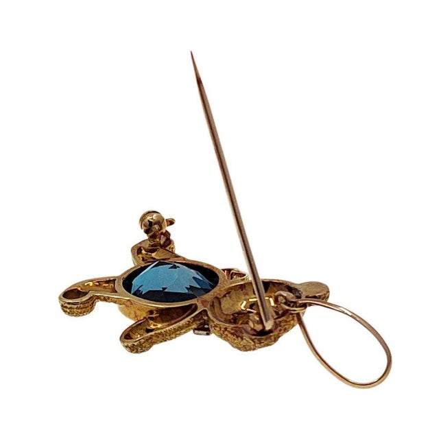 18k Gold Blue Topaz Teddy Bear Pin or Pendant For Sale - Image 4 of 5