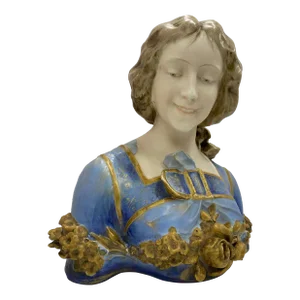 Late 19th Century Large RStK Amphora Porcelain Teplitz Turn Art Nouveau Bust of Young Woman Made in Austria
