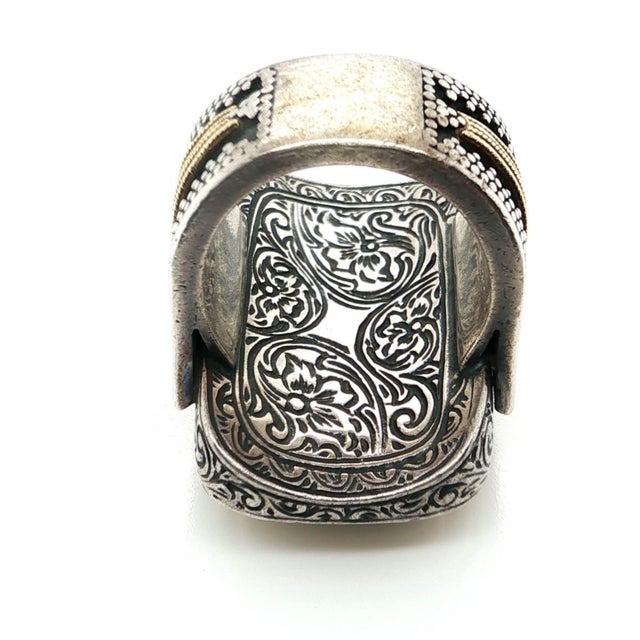 Mid 20th Century Konstantino Rectangle Mother Of Pearl Ring in Sterling Silver & 18k Gold Size 8 For Sale - Image 4 of 12