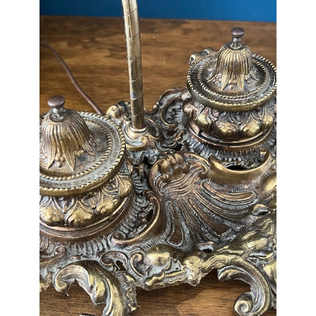 1920s Antique Brass Desk Lamp With Frosted Glass For Sale - Image 5 of 18