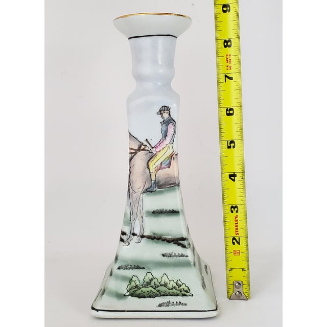 Ceramic Candlestick Pair Equestrian For Sale - Image 7 of 9