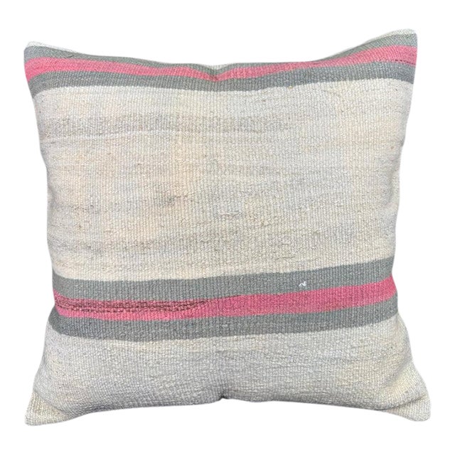 Turkish Hemp Pillow Cushion Natural Beige Pink Pillow Cushion Cover 24"x24" For Sale