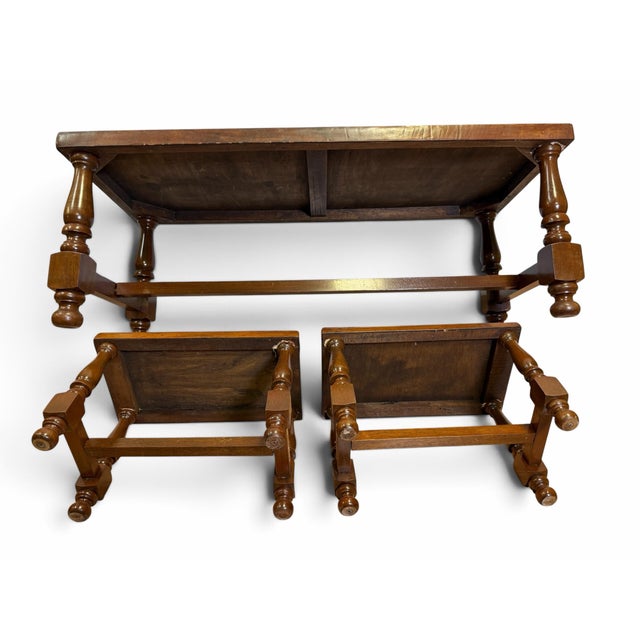 Brown Vintage 1960s Angel Pazmino for Muebles De Estilo Tooled Leather Table & Bench Set - 3 Pieces For Sale - Image 8 of 8
