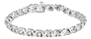 10K White Gold 1 1/2 Cttw Diamond Alternating Diamond and X-Link 7.5" Tennis Bracelet (H-I Color, I2-I3 Clarity)