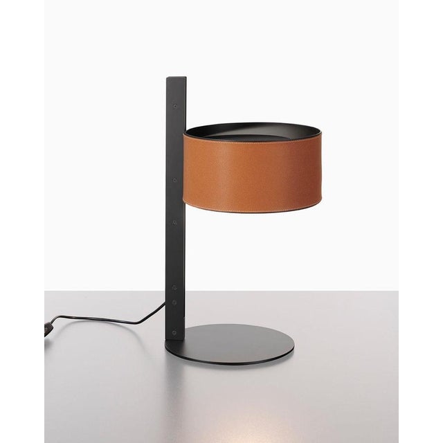 Metal and Leather Table Lamp by Victor Vasilev for Oluce For Sale - Image 3 of 9