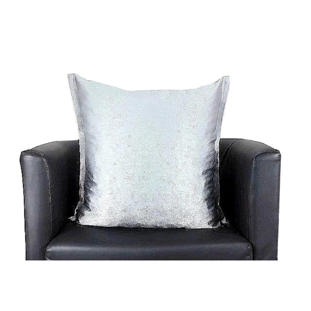 Modern Hand-Painted Silver Floral Pillow For Sale - Image 3 of 13