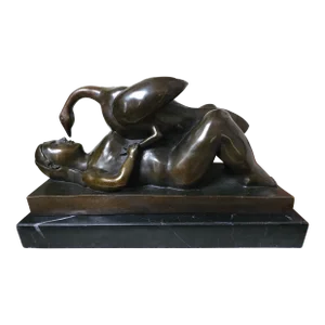 Rubin, French B. 1841 Leda and the Swan, Bronze Sculpture on Marble Plinth