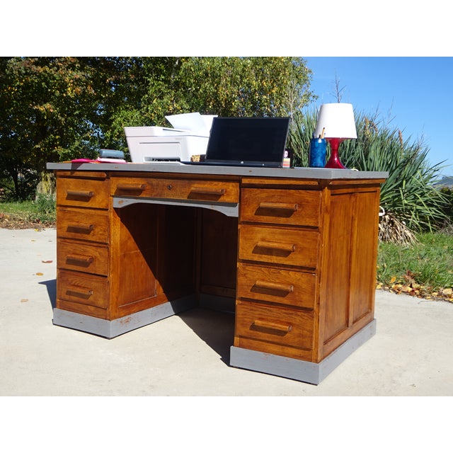 Vintage American Oak Desk, 1950s For Sale - Image 6 of 18