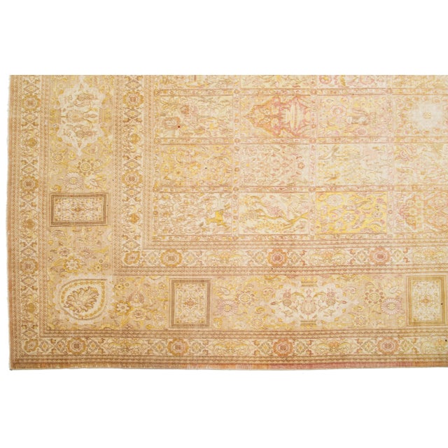 1930s Designed Persian Tabriz Beige Wool Rug Handcrafted From 1910s For Sale - Image 5 of 9