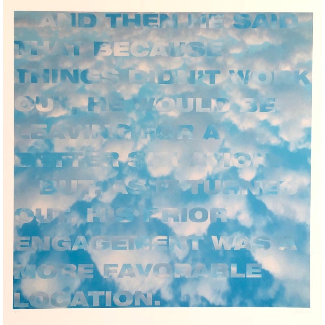 Fred Fehlau, Large Sky Blue Color Iris Print Text Based Conceptual Muse X LA Artist 1 of 2 B, 1991 For Sale