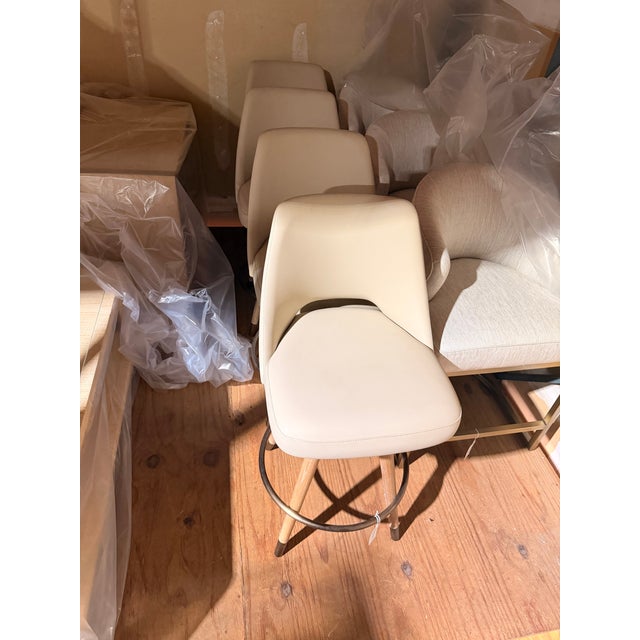 Interlude Home Cream Leather Swivel Counter Stool With Light Wood Legs For Sale In West Palm - Image 6 of 6