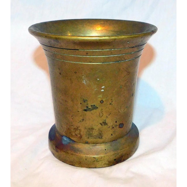 Metal Antique Brass Mortar and Pestle For Sale - Image 7 of 7