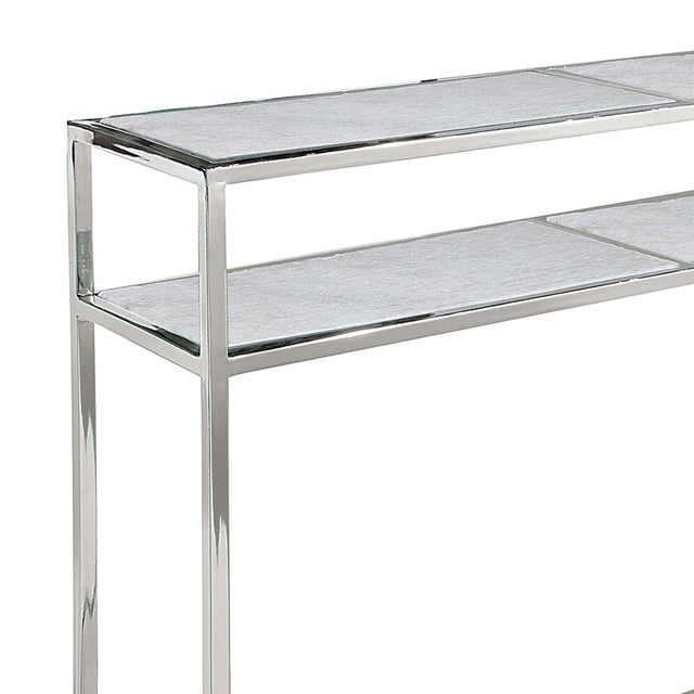 At home in a variety of decors, the Echelon console table pairs white marble slabs with a polished nickel iron frame. With...