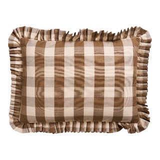 Schumacher Camden Cotton Check Lumbar Pillow In Mocha For Sale