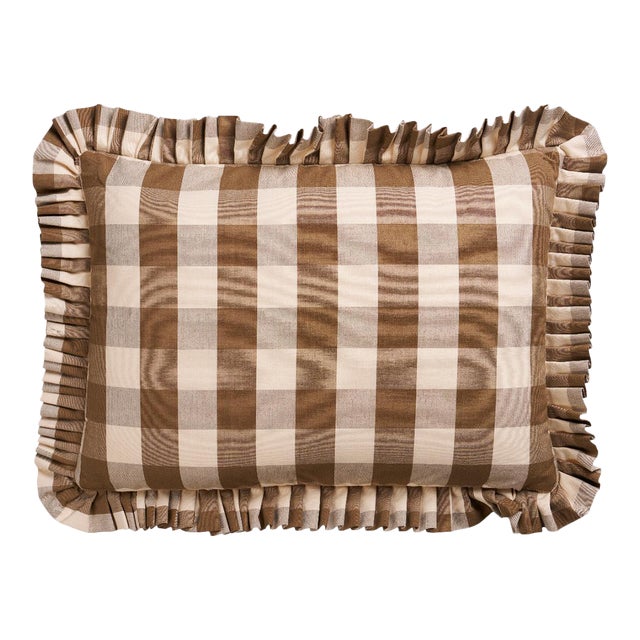 Schumacher Camden Cotton Check Lumbar Pillow In Mocha For Sale