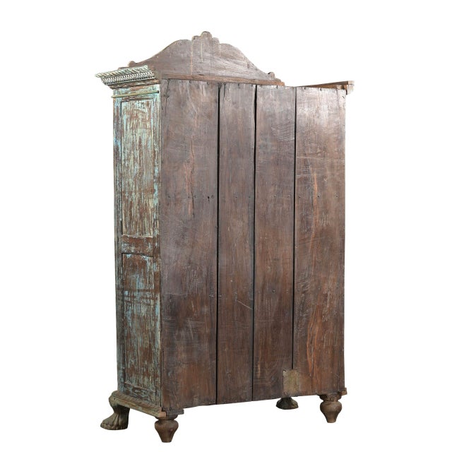 1900 - 1909 Antique Anglo-Indian Carved and Painted Teakwood Armoire/Bookcase For Sale - Image 5 of 5