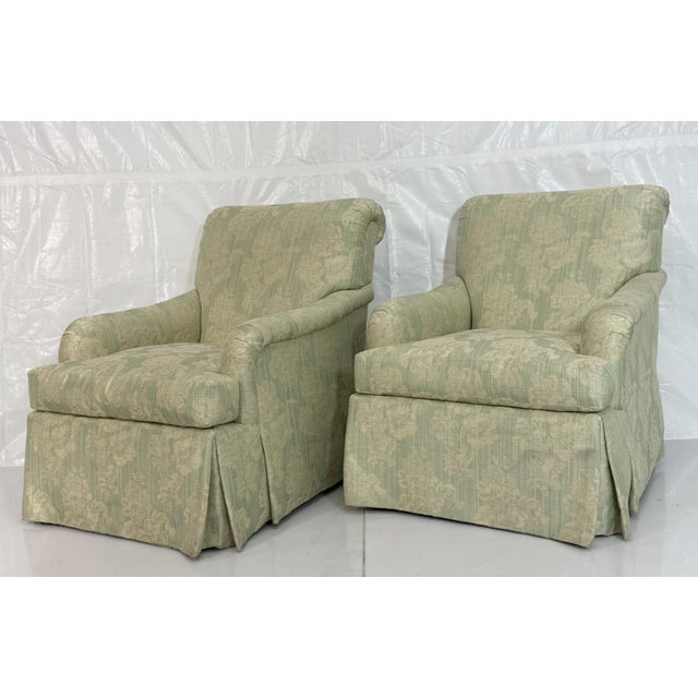 Celadon 1980s Pair of "Colefax" Swivel Lounge Chairs & Ottoman Made in the Usa by Pearson For Sale - Image 8 of 18