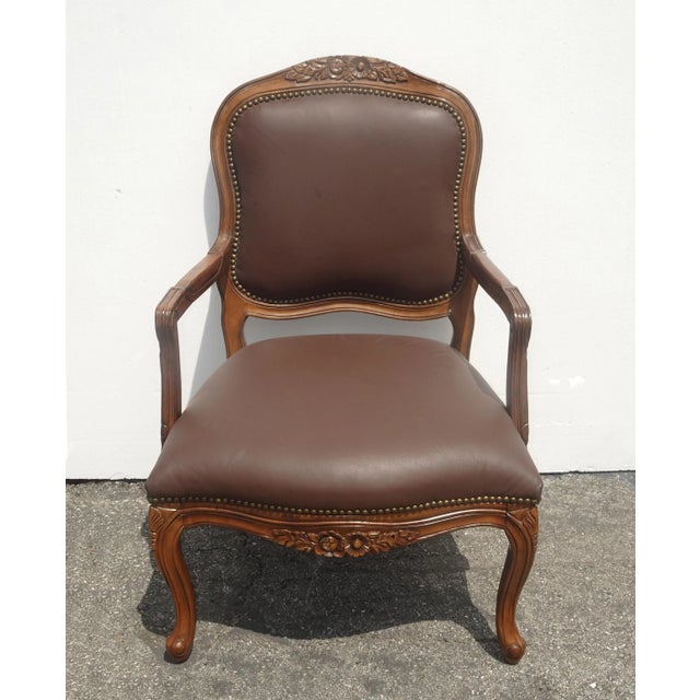 Vintage French Provincial Louis XV Style Brown Bergere Chair For Sale - Image 13 of 13