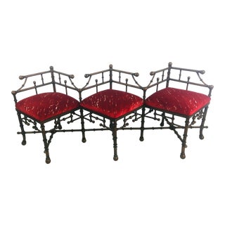 Iron and Velvet Chippendale Bench For Sale