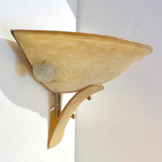 Mid-Century Modern 1940s Italian Pair of Art Deco Design Scavo Golden Murano Glass Sconces For Sale - Image 3 of 11