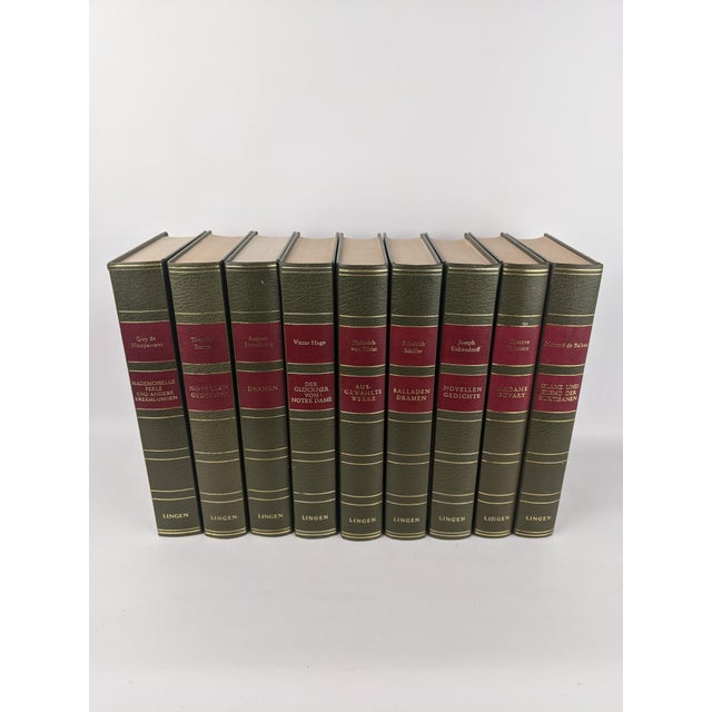 Vintage Olive Green, Burgundy & Gold German Literary Classics by Lingen – Set of 9 For Sale - Image 14 of 15
