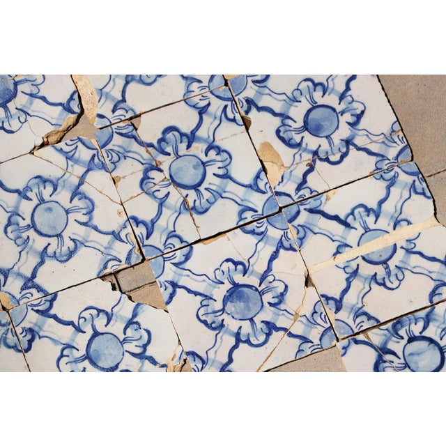 Antique 18th Century Portuguese Blue & White Tiles Set of 61 With Repeating Floral-Geometric Pattern For Sale - Image 17 of 18
