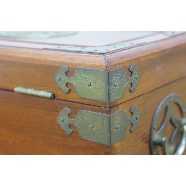 Late 20th Century George Zee Chinese Chinoiserie Rosewood Brass Longevity Jewelry Chest Box 12" For Sale - Image 9 of 17