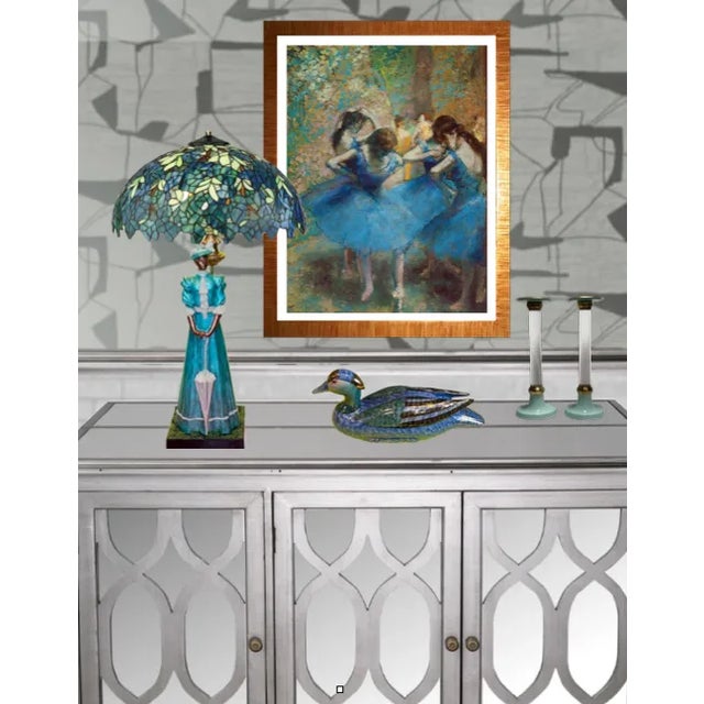 Sky Blue Vintage Claude Le Clerc Sculpture Table Lamp: Stately Lady With a Parasol For Sale - Image 8 of 12