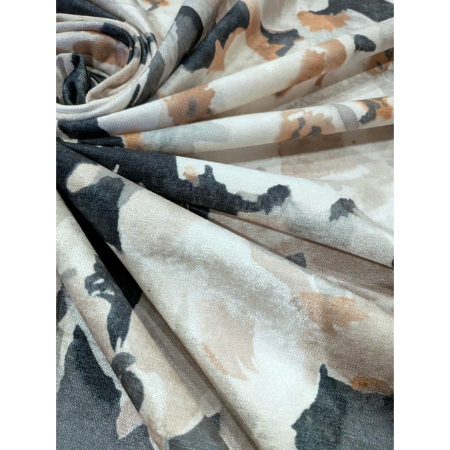 Charcoal Fabricut "Perseids" Charcoal Watercolor Floral Velvet Fabric- 7.8 Yards For Sale - Image 8 of 9
