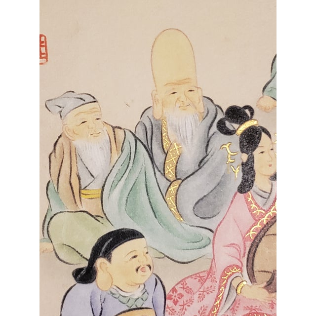 Vintage Japanese Shikishi Board Painting "Seven Lucky Gods" Signed Yoshinaka For Sale In Los Angeles - Image 6 of 10