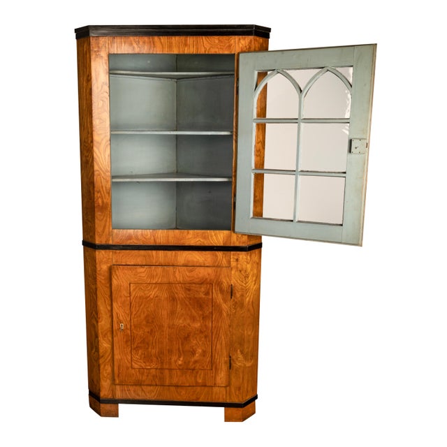 Brown Antique Austrian Figured Ash & Ebony Biedermeier Standing Corner Cabinet 1830 For Sale - Image 8 of 12