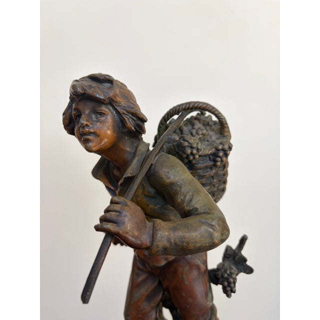 1900 - 1909 Antique French Vendangeur Spelter Sculpture After Moreau For Sale - Image 5 of 13
