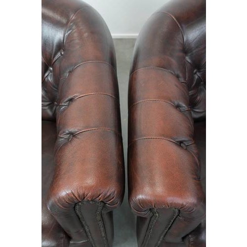 Chesterfield Club Chairs in Cowhide Leather, Set of 3 For Sale - Image 9 of 18