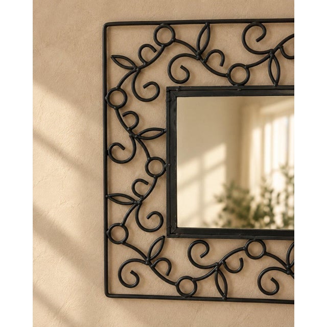 Vintage Wrought-Iron Scroll Accent-Mirror | Black Vine Ornate Gothic Style For Sale - Image 4 of 4