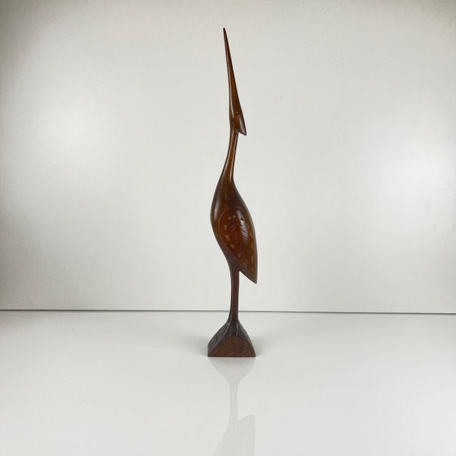 Carved Wooden Heron Statue, Mid-20th Century For Sale - Image 10 of 10