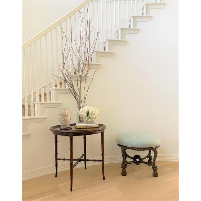 Vintage Napoleon III style stool/ottoman/upholstered coffee table with circular upholstered seat on rope-twist seat-rails...