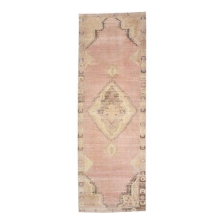 1970s Vintage Handmade Wool Cotton Turkish Beige Runner Rug For Sale