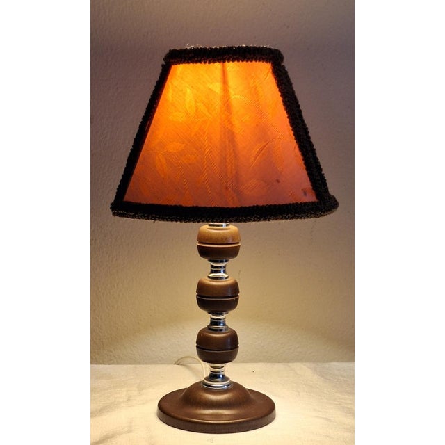 Vintage Table Lamp with Plastic Elements with Chrome-Plated Metal Rings and Fabric Shade by Aro-Leuchten, 1970s, in Good...