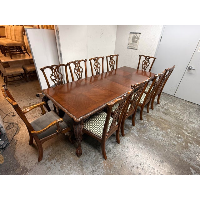 Chippendale Revival Extension Table + Ten Chairs Set For Sale - Image 4 of 12