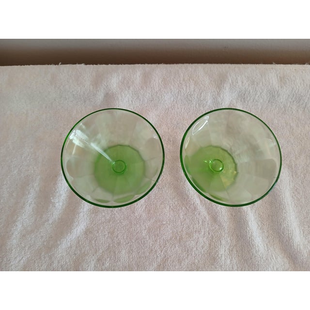 Traditional Vintage 1930's Depression / Uranium Glass Federal Glass Paneled Optic Sherbets (2) For Sale - Image 3 of 6