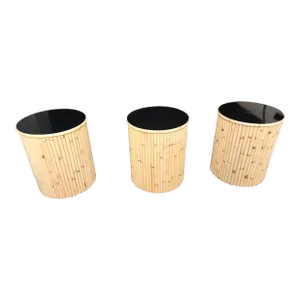 1970s Godfather Rattan Round Occasional Tables - Set of 3
