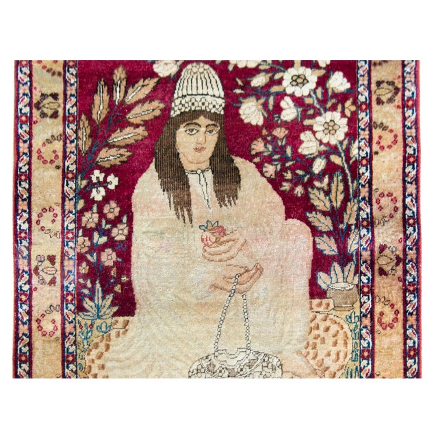 19th Century 19th Century Pictorial Lavar Kirman Rug For Sale - Image 5 of 13
