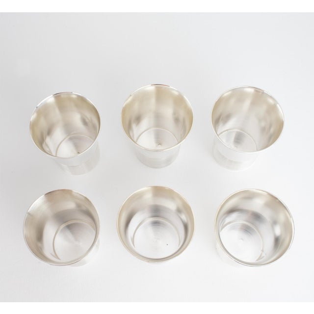 Art Deco Silver Plate Cocktail Shaker and Six Barware Glasses - 7 PCS For Sale - Image 10 of 15