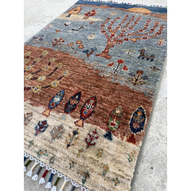 Gabbeh Sunset Landscape Rug, Hand-Knotted Wool, 2x3, Blue & Rust For Sale - Image 6 of 12