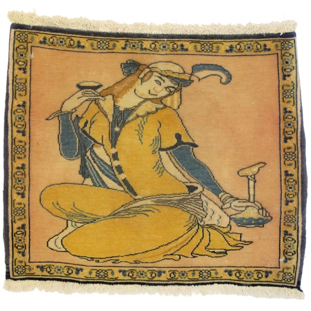 Textile Vintage Persian Khamseh Pictorial Rug With Dervish Scene - 01'08 X 01'05 For Sale - Image 7 of 7